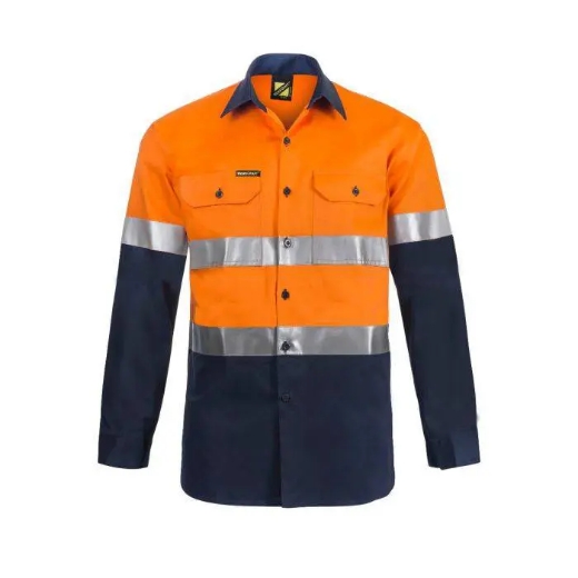 Picture of WorkCraft, Hi Vis Two Tone Long Sleeve Cotton Drill Shirt W Industrial Laundry Reflective Tape